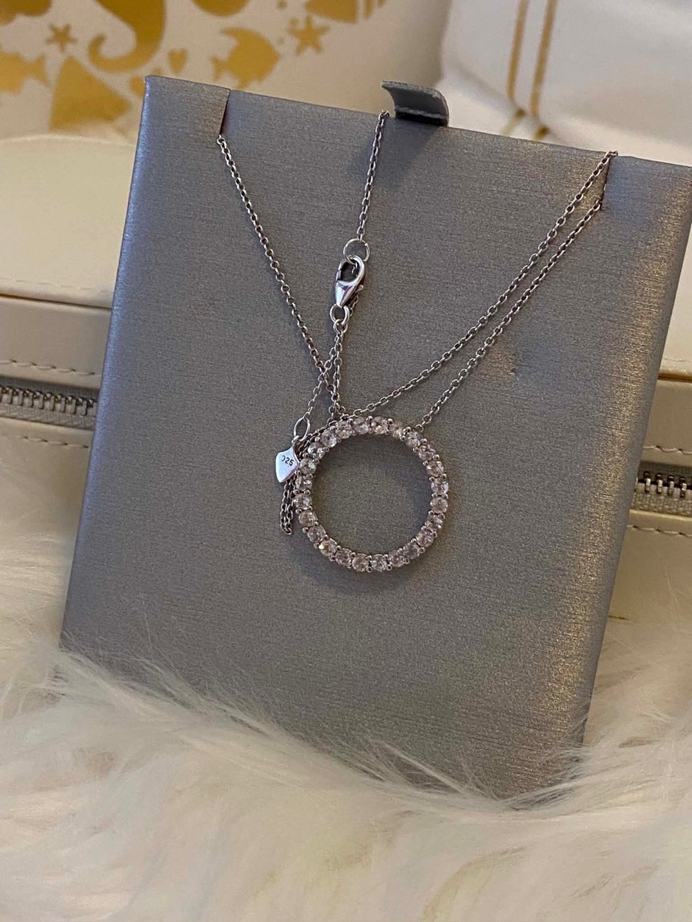 VINTAGE- White sapphire “Circle of life” pendant 925 Italy + Micheal Hills Chain